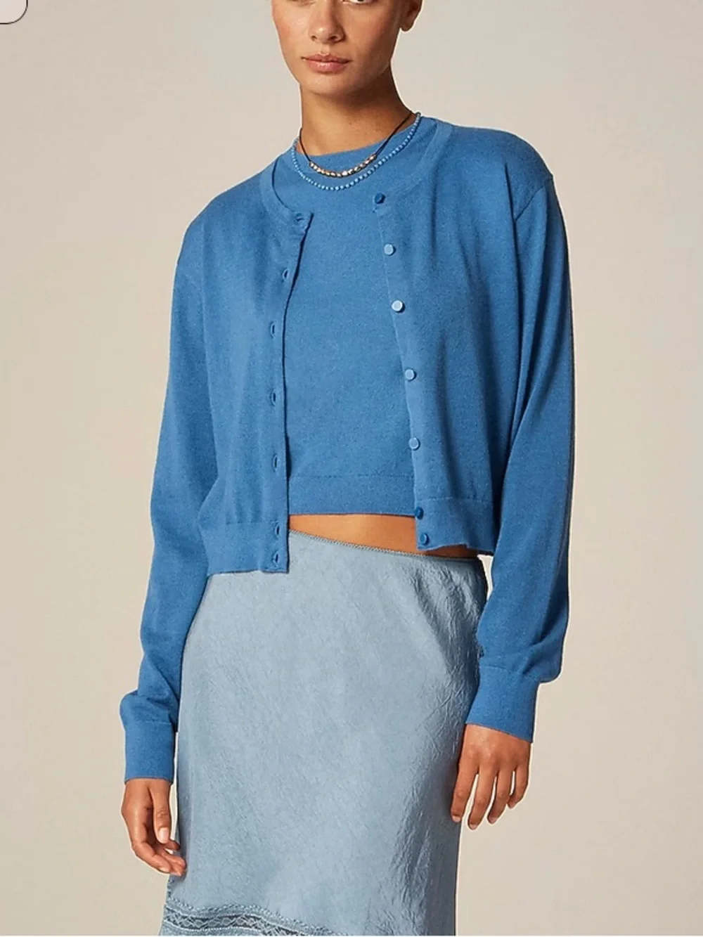 J crew Featherweight cashmere-blend cropped sweater shell Bellflower Blue